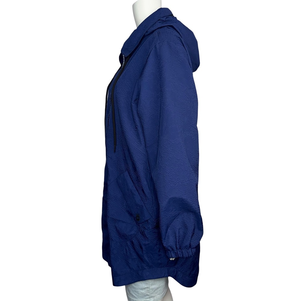 NWT Maeve Anthropologie Navy Blue Textured Hooded Anorak Softshell Jacket Medium - Picture 3 of 13